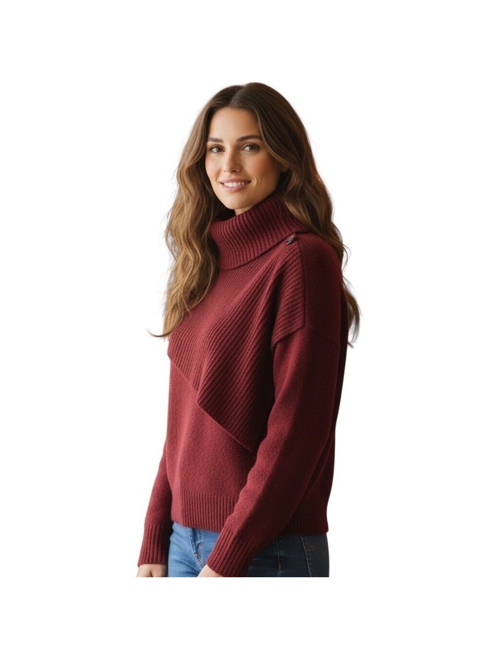 THAKOON Burgundy Chunky Scarf Turtleneck Long Sleeve Sweater Size XS